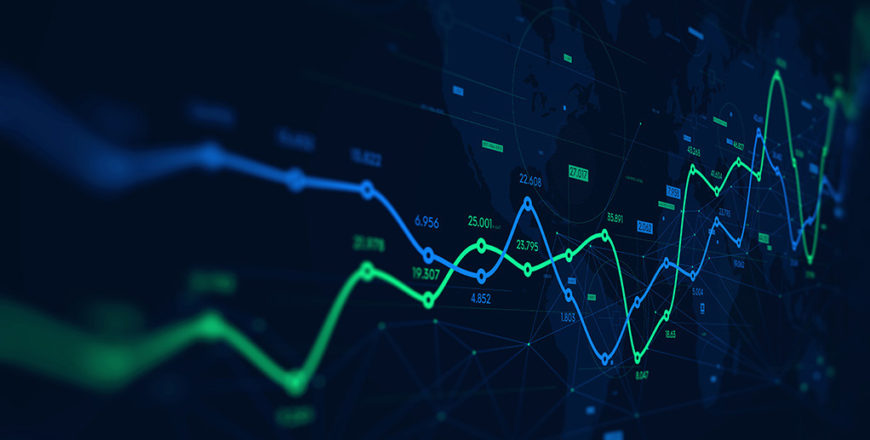 Digital analytics data visualization, financial schedule, monito